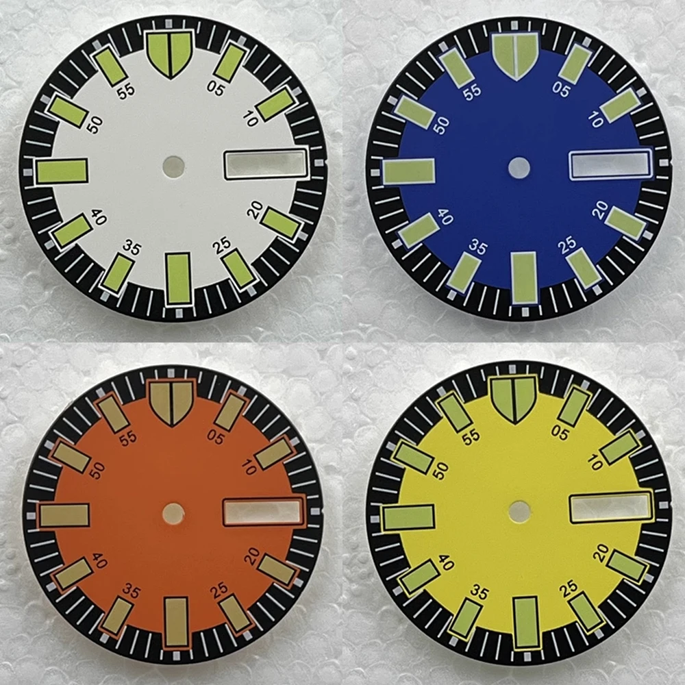 

NH36 Dial 28.5mm Green Luminous Watch Dial for NH36A 4R36 Movement Yellow/Red/Black/White/Blue/Orange Dual Calendar Watch Face