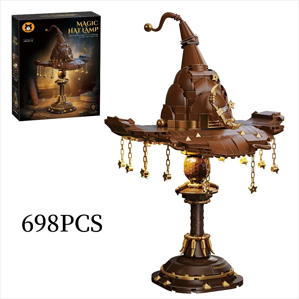 

698PCS Creative Magic Hat Desk Lamp Model Building Blocks With LED Light Construction Bricks Toy Gift For Children