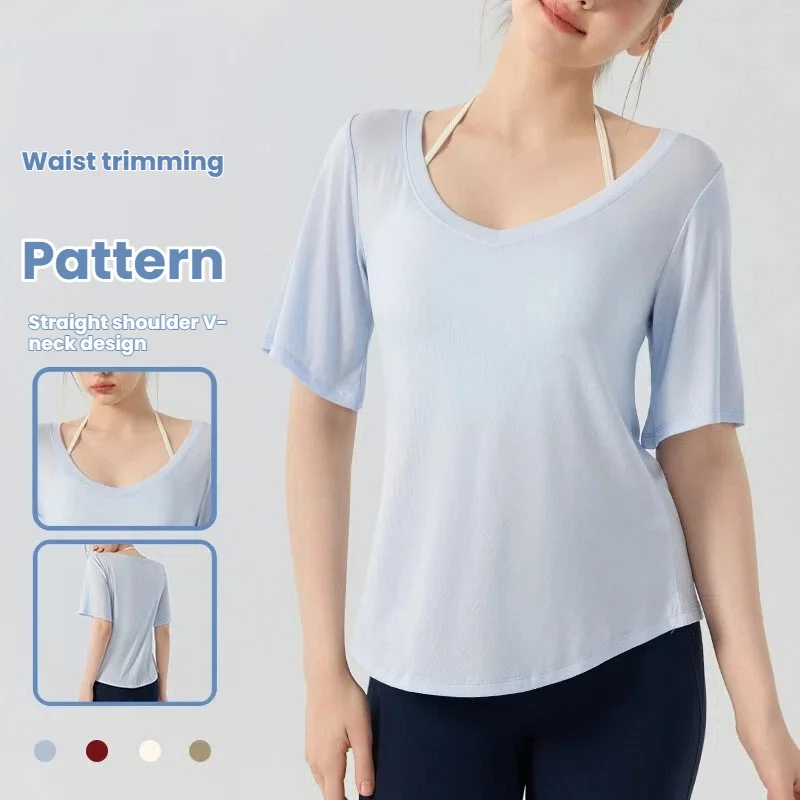 

Women‘s Yoga T-Shirt Short Sleeve V Neck Loose Fit Breathable Lightweight Summer Tops for Pilates Gym Tee