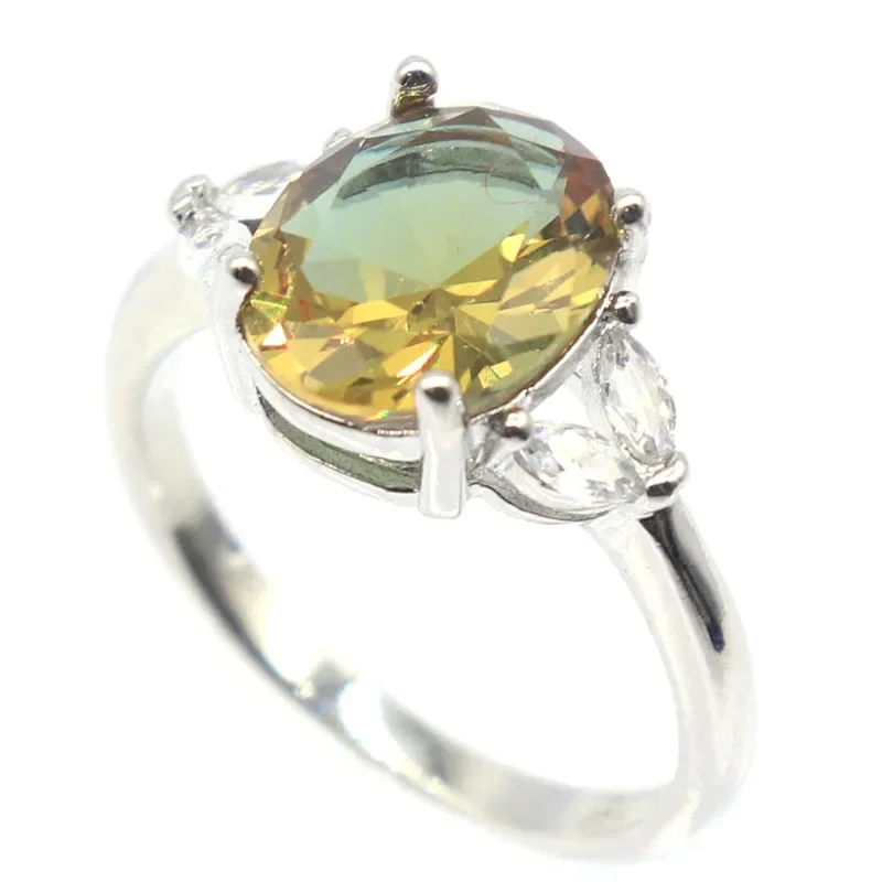 Cincin Perak Sterling 925 Asli 3.3g dengan Batu Zamrud Hijau, Zultanite, Alexandrite, Topaz, Berbagai Ukuran