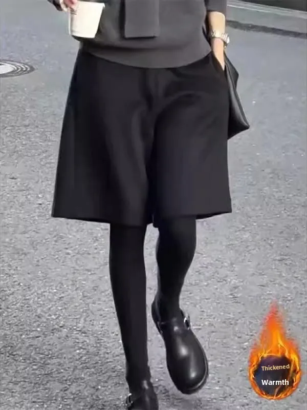 

Корейские японские женские зимние повседневные шерстяные брюки большого размера с широкими штанинами, пять четвертей, для поездок на работу и груша B...