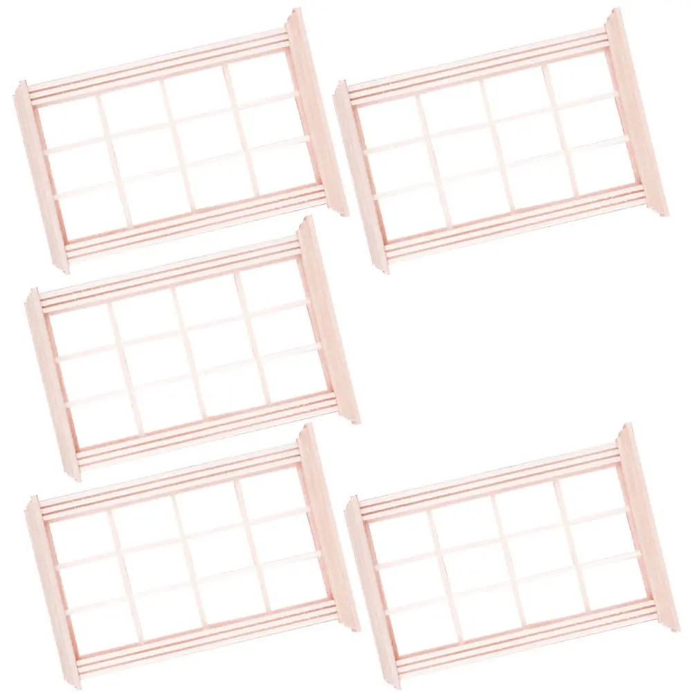 

5Pcs Miniature Window Frames High-End Wood Unpainted Wooden Furniture Accessories Mini Room Decoration DIY Craft Landscape