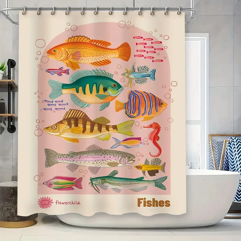 

Занавеска для душа на тему рыбы ярких цветов. Идеальный декор для вашей ванной комнаты.