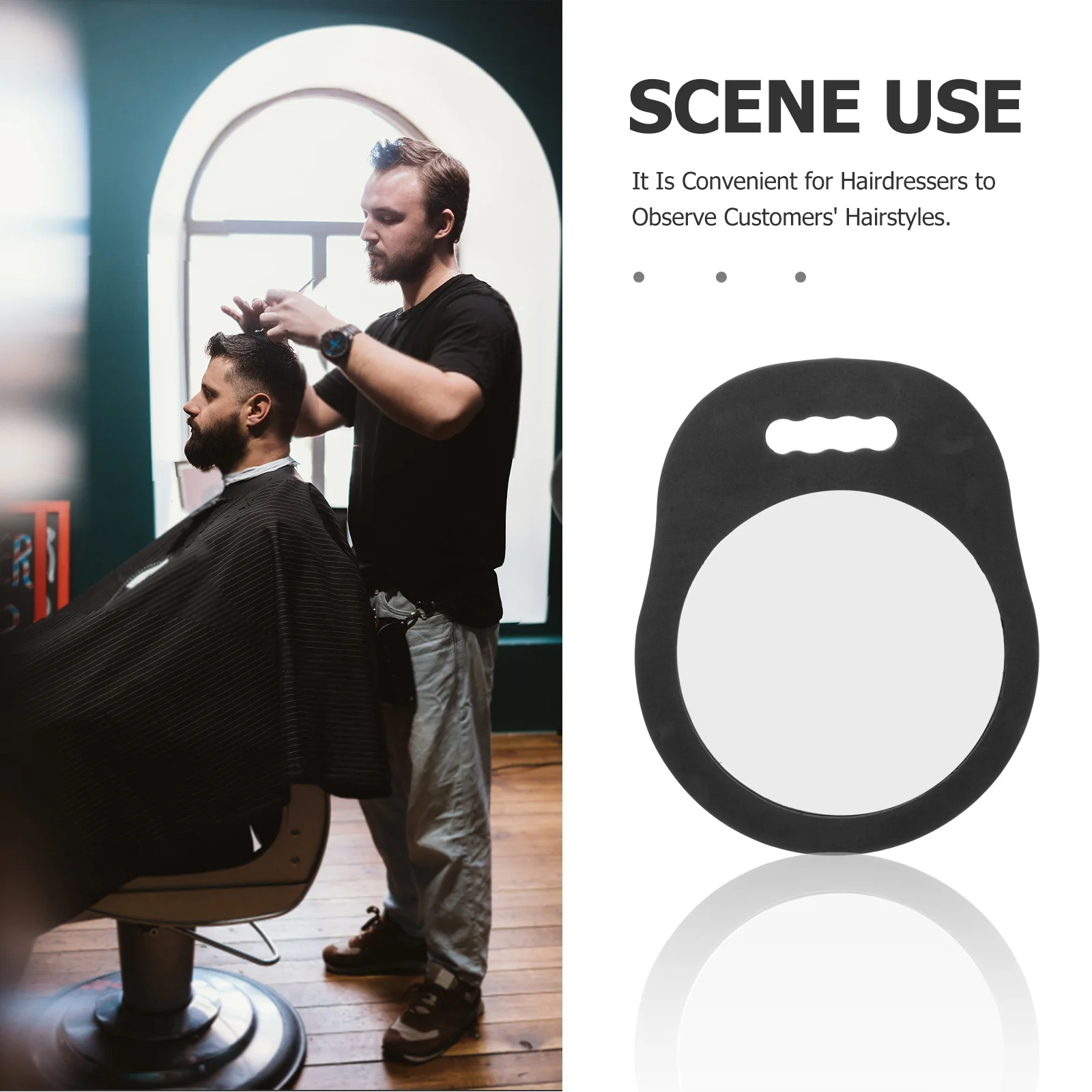 Handheld Rearview Large Salon Mirror Size Black Vintage Self Cut Pocket Back Hair Mirror Durable Salon Barber Tool