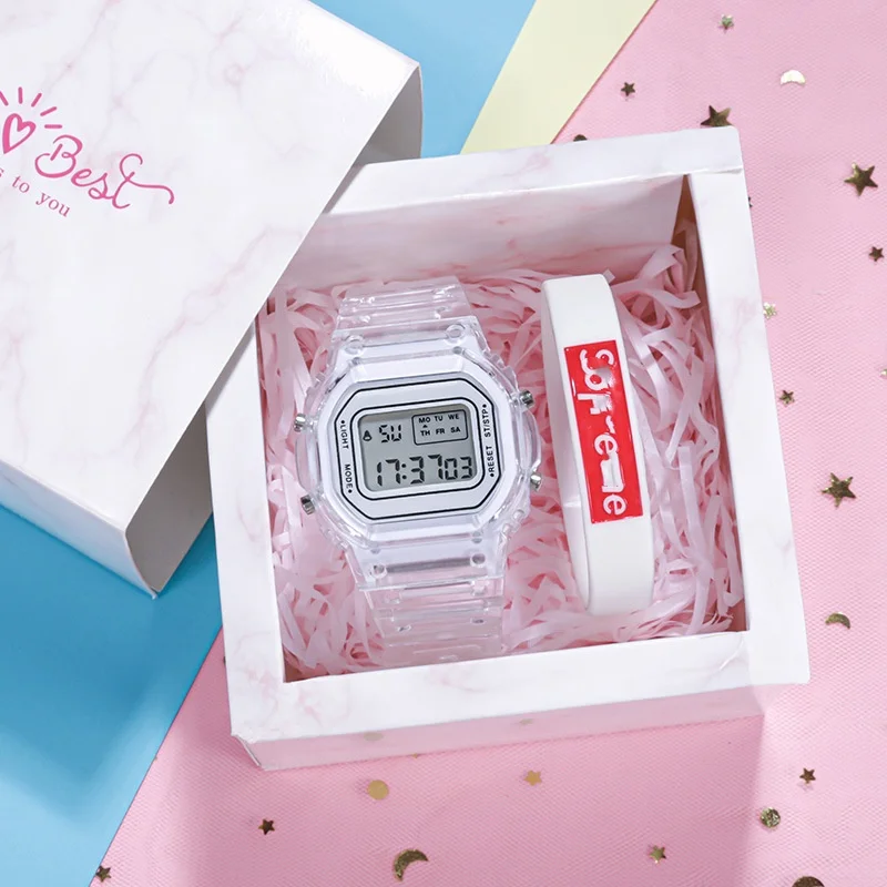 Sports Electronic Watch Men and Women Square Junior High School High School Students White LED Digital Watches