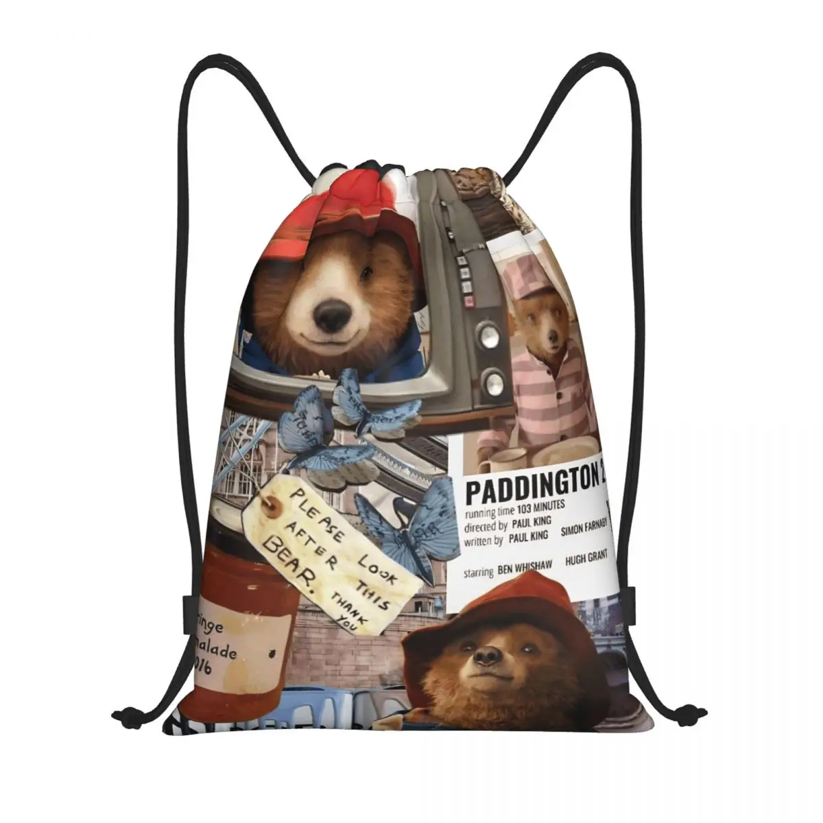 

Cute Paddington Brown Bear Drawstring Backpack Gym Sports Sackpack Water Resistant String Bags for Hiking