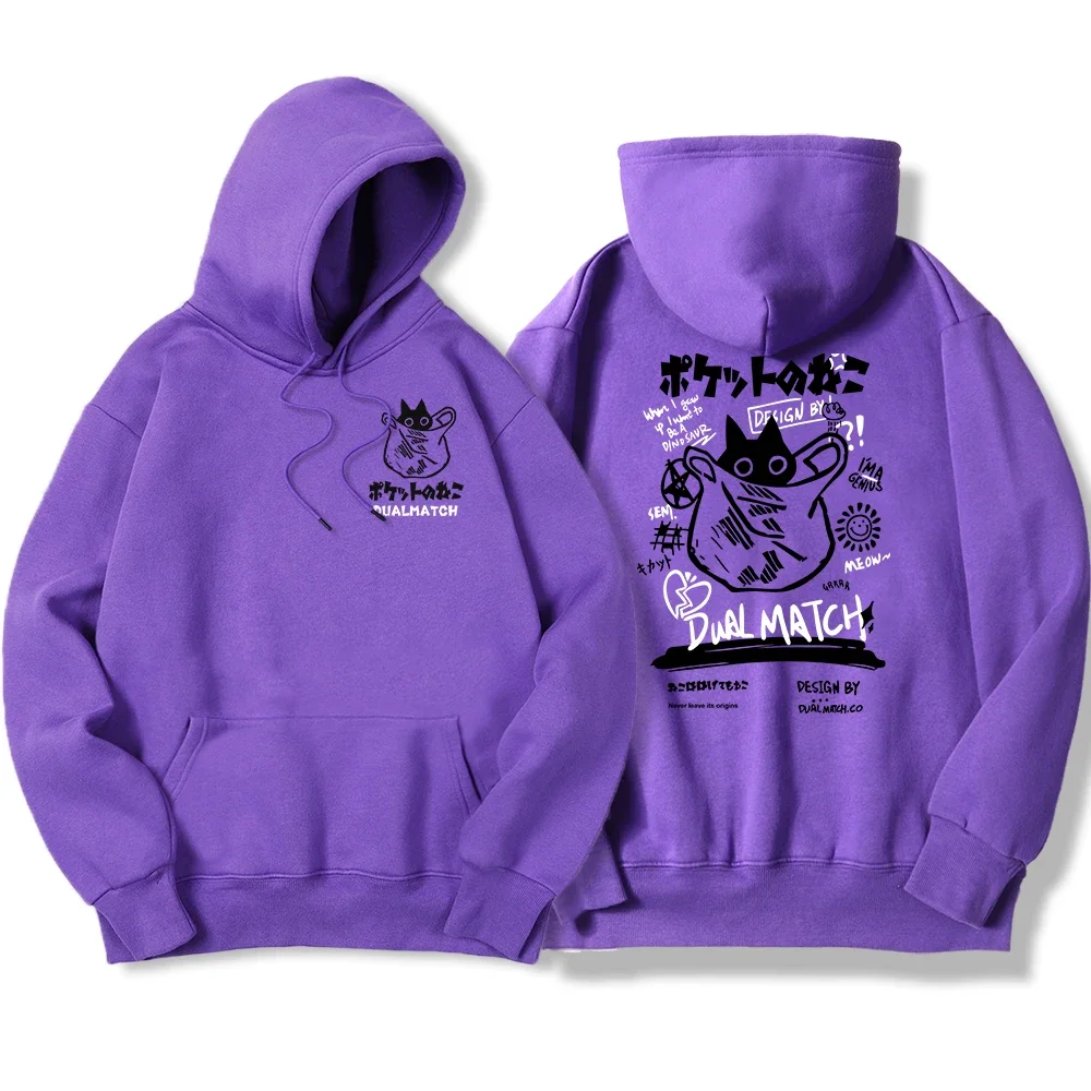 

Harajuku Kawaii Cat Couple Y2K Prints Hoodies Men'S Warm Fleece Hoodie Hip Hop Crewneck Hoody Autumn Simple Oversize Top Female