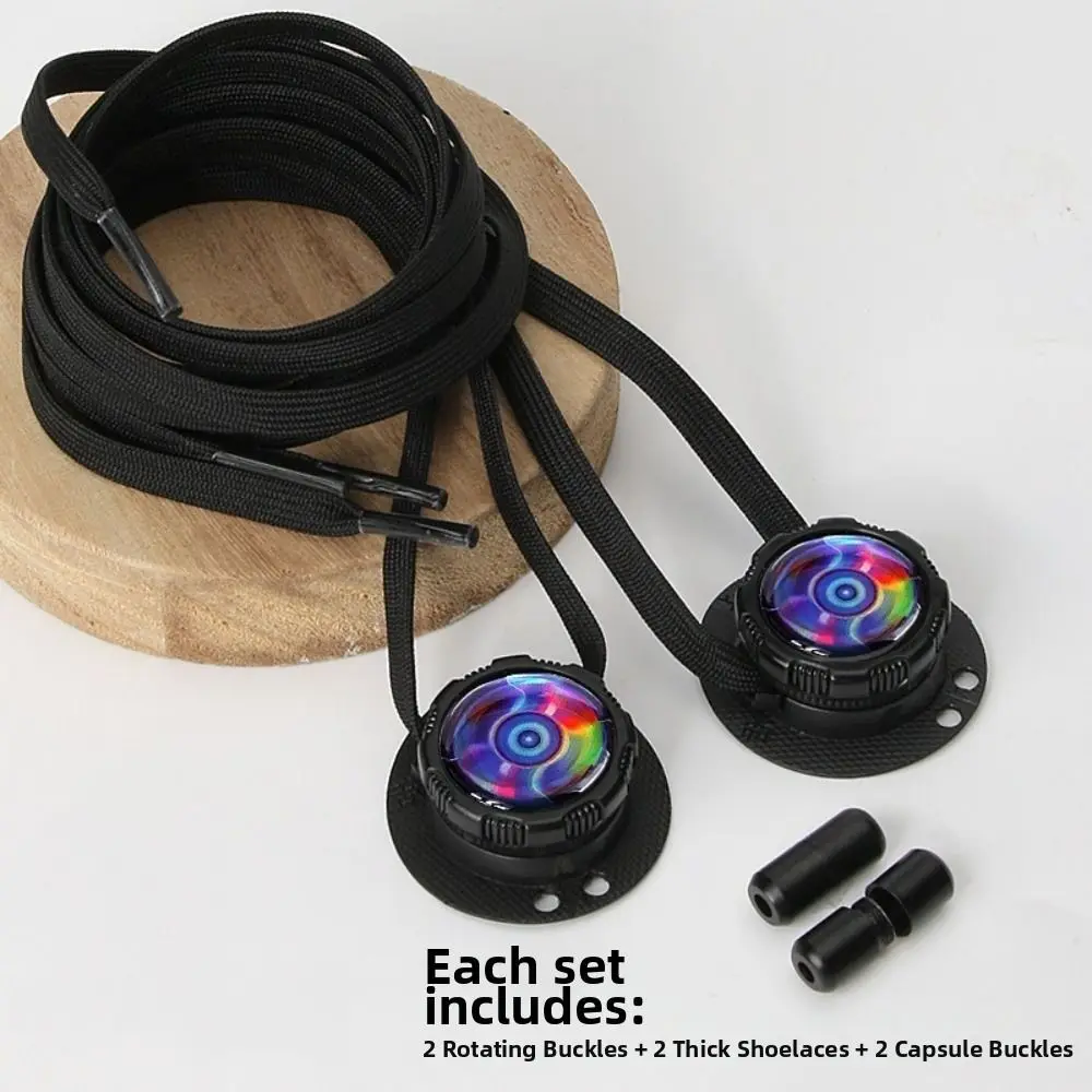 1 Pair Wide Flat Design No-Tie Shoelaces Rotating Buttons Quick-Adjust Quick-Adjust Laces Casual No-Tie Flat Laces Men Women