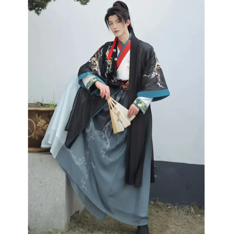 

Az15Hanfu мужской древний китайский костюм длиной до талии Ru юбка Wei Jin стиль 2023, осенняя новинка для боевых искусств Swordsma