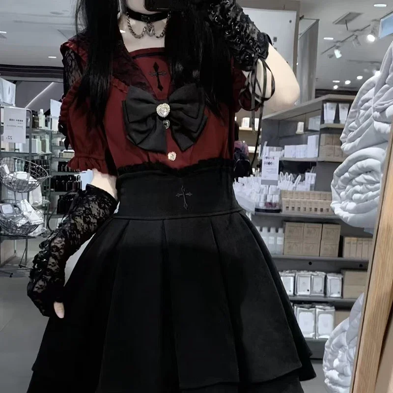Kawaii Women Shirts Jirai Kei Lolita Y2K Cute Japanese Style Blouse Elegant Short Sleeve Sweet Tops Casual Aesthetic Shirt 2025