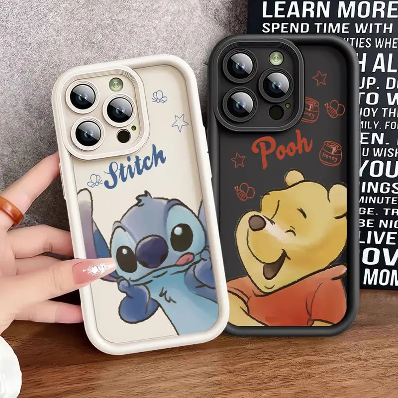 Disney Stitch Winnie Case for Apple iPhone 11 15 Pro Max 14 Plus 13 12 Mini Shockproof Protective Bumper Funda Soft Phone Cover