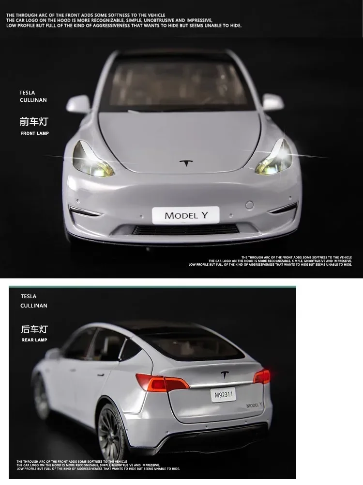 1:24 Tesla Model Y Model 3 Model S Metal Alloy Diecast Toy Car Model Sound And Light Children\'s Toy Collectibles Birthday Gifts