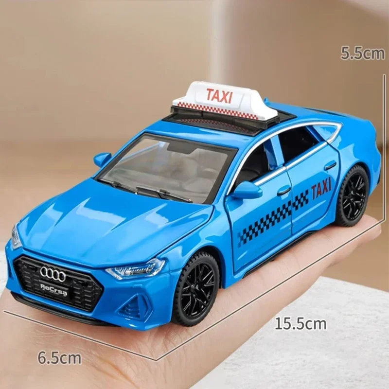 Diecast 1/32 Audi RS7 Taxi Modello di Auto Con Suono Luce Pullback Casting Giocattoli In Metallo Veicoli Per Bambini Ragazzi Regalo Collective VoitureFash