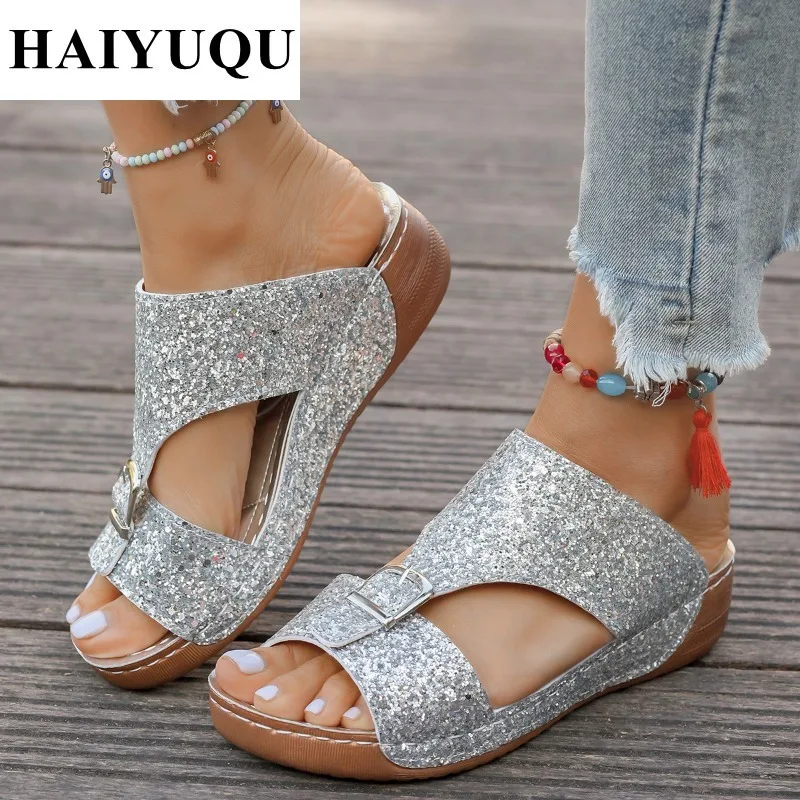 Bling Platform Flats Slippers Women Sandals Summer Casual Shoes Open Toe Flip Flops 2025 Designer Shoes Woman Outdoor Slides