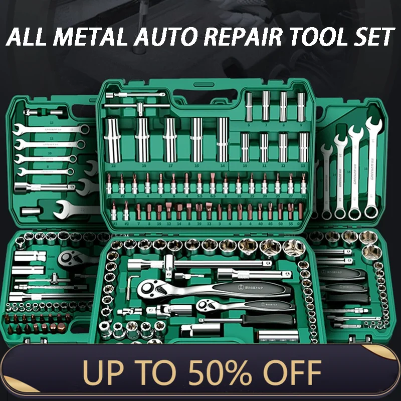 GREENER Socket Set Professional Hexagonal Wrench Sets Multifunctional Ratchet Spanner Kit Automotive Repair Hand Tool Kits