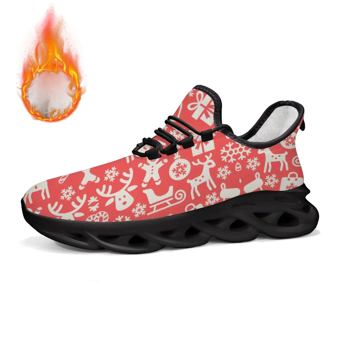 

Спортивная обувь с красным рождественским узором на флисовой подкладке, мужские кроссовки, удобная дышащая женская обувь на платформе, размер 36-46