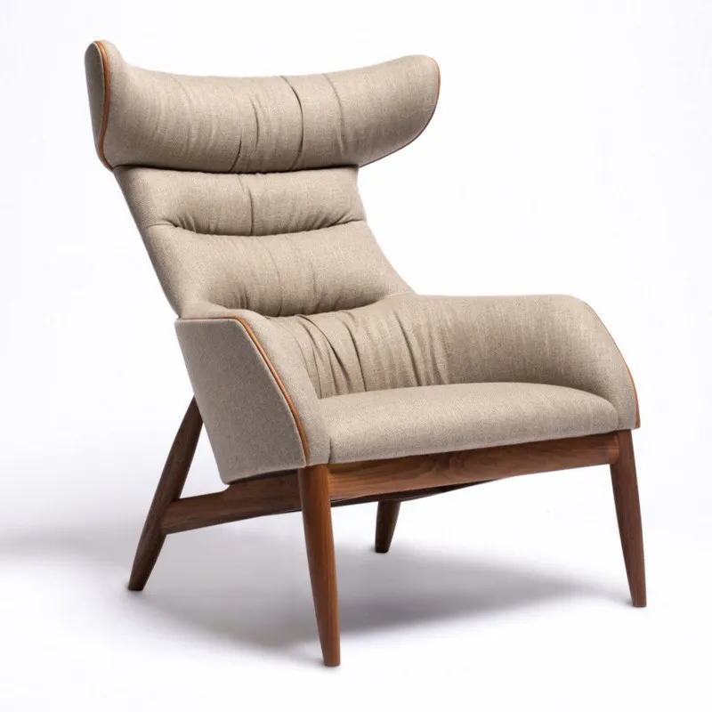 Nordic light luxury  single sofa chair model house sales office special-shaped solid wood feet single reception high back chair