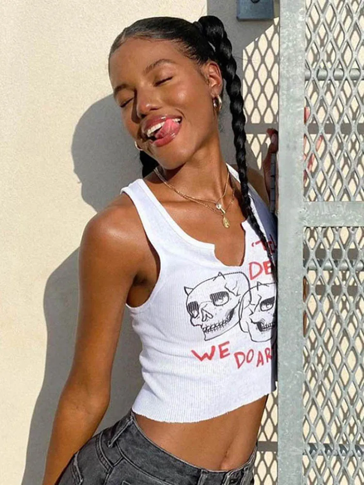 Aesthetic Graphic Cyber  Streetwear Women Chic Sleeveless Activity Tank Tops Harajuku Skinny Crop Tops Camisole