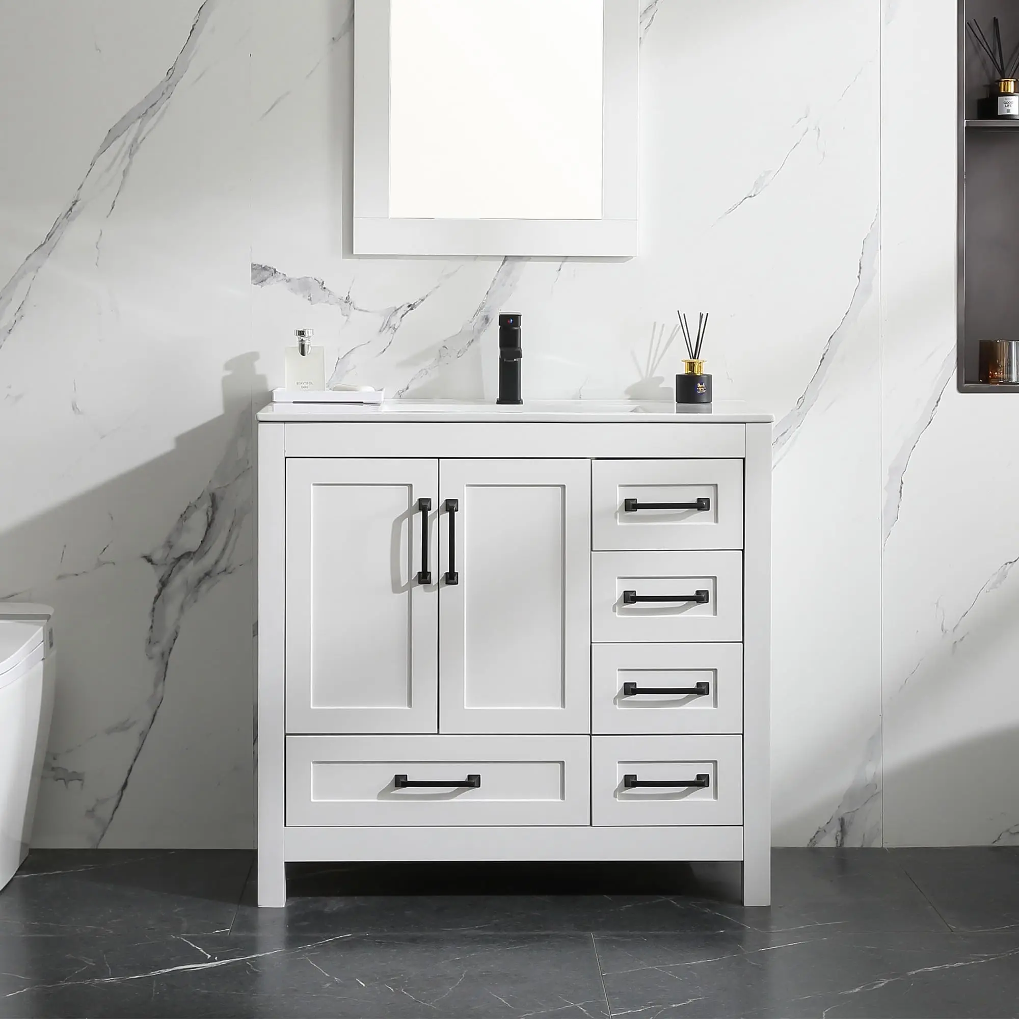 

24" Modern Bathroom Furniture MDF Waterproof Floor Mounted Classics Shaker Wash Vanity Storage Cabine