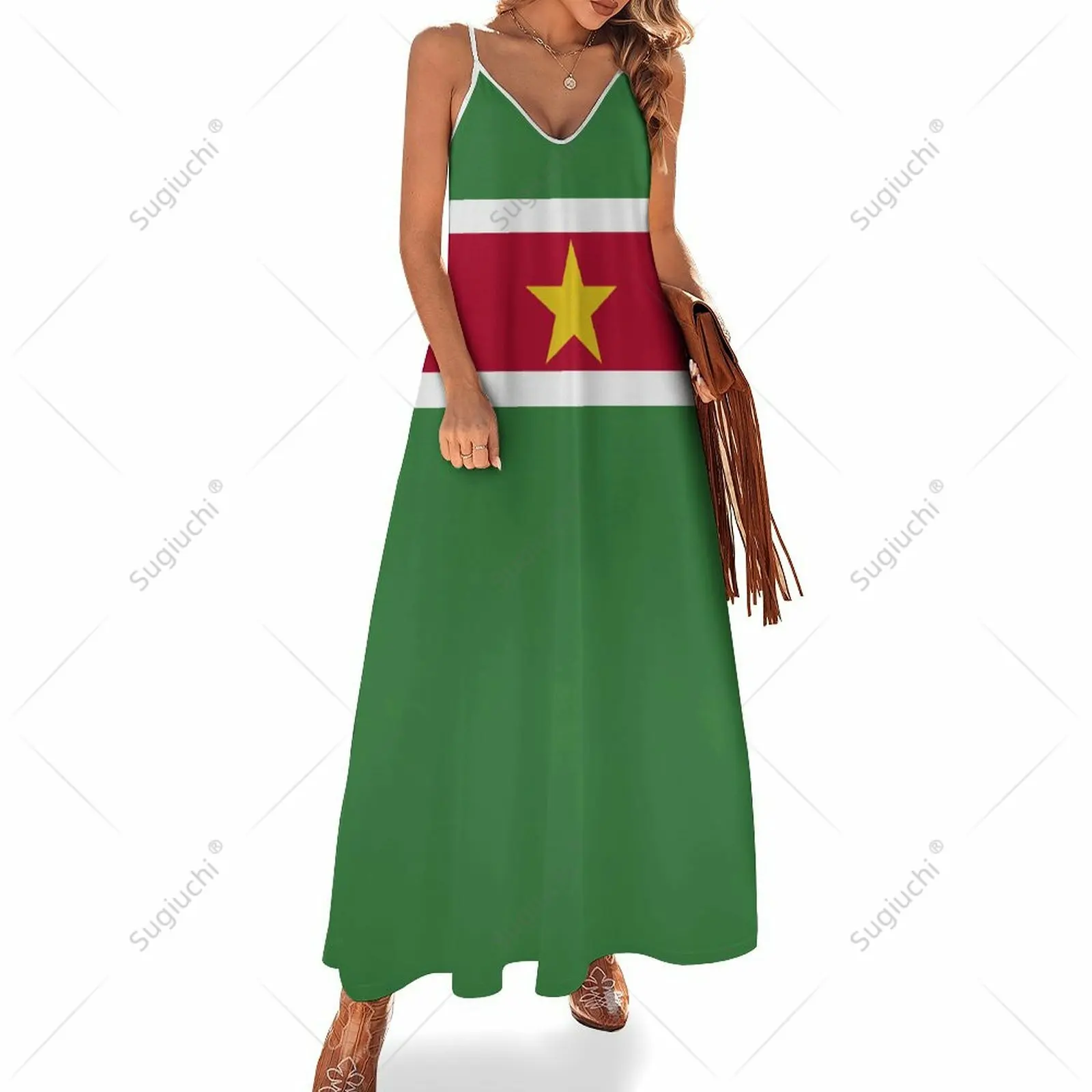 

Long Dresses Dress Suriname Flag Print New Casual Sleeveless Women's V-Neck Printed Dress Swing Retro Dresses