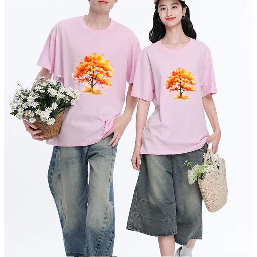Autumn Maple Tree Printed T Shirt Breathable Fabric S-XXL Personalized Custom Casual Short Sleeve Tee Aesthetic Graphic Top Unis