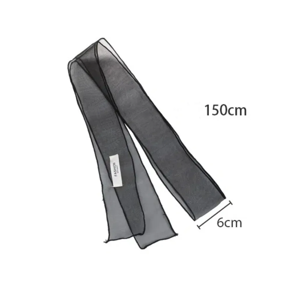 장식적인 단색 실크 스카프 Y2K 얇은 Organza Headscarf 리본 머리띠 해변