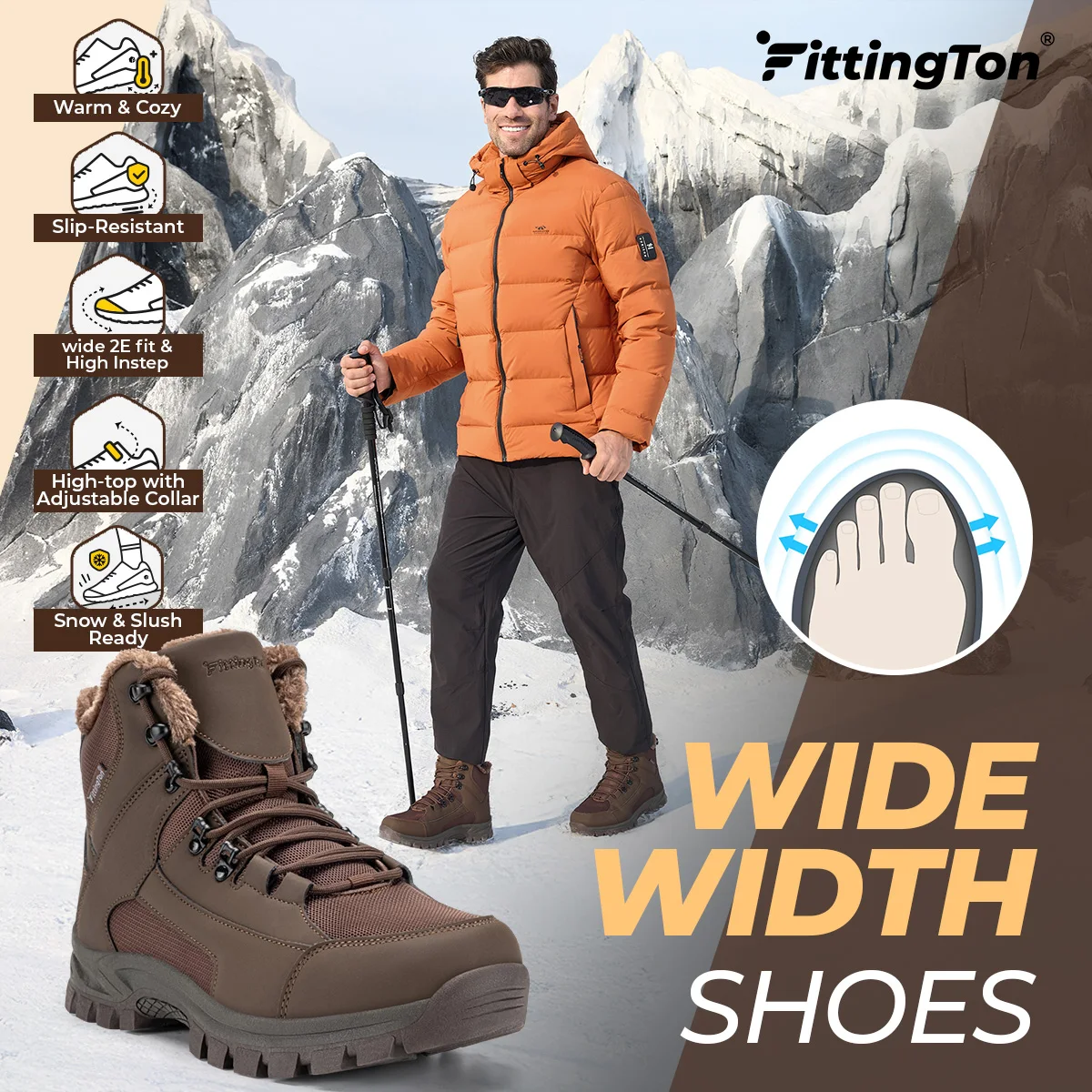 

Fittington Winter Boots for Men Wide Fit Snow Boots -15℃ Cold-proof Warm Thick Lined Outdoor Hiking Shoes Men's Winter Footwea