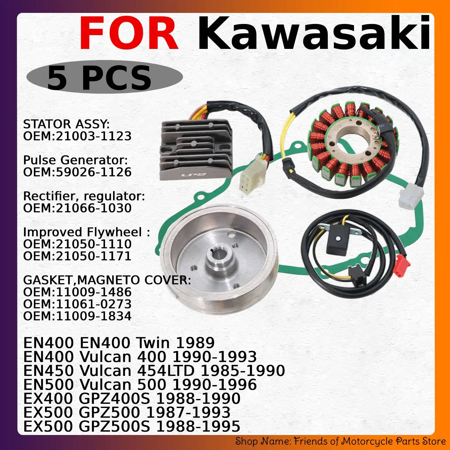 Magneto Stator Pulse Generator Flywheel Regulator Rectifier Magneto Gasket Kit For Kawasaki Vulcan 400 454LTD 500 GPZ400S GPZ500
