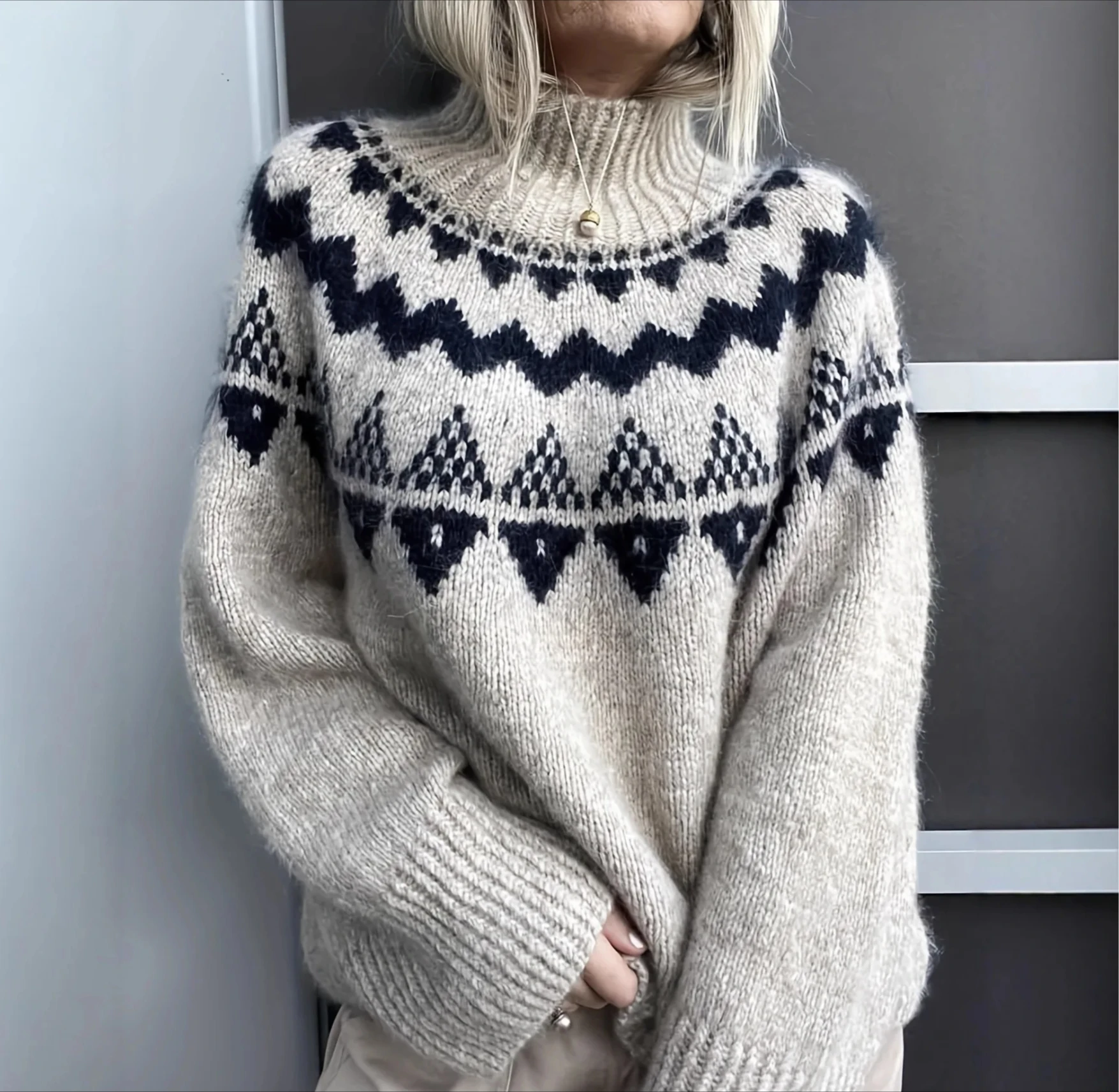 

Женский осенне-зимний свободный вязаный свитер, винтажный топ из полиэстера с цветочным узором и длинными рукавами в уличном стиле