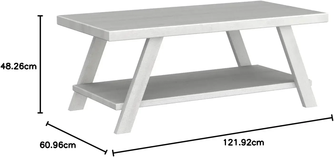 Athens Contemporary Wood Shelf Coffee Table, White
