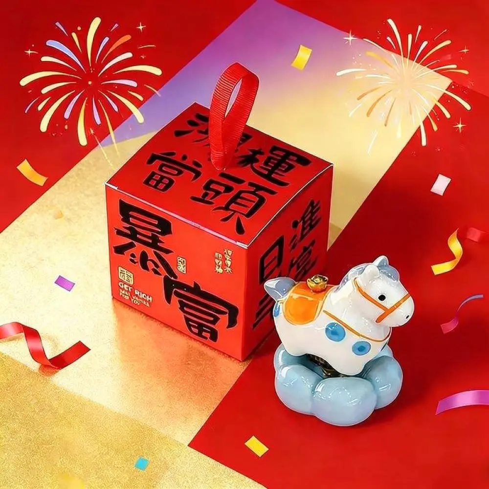 Ceramic Rotating Horse Statue Home Decor Creative Desktop Ornament Cute Animal Figurine Gift For New Year Office Desk