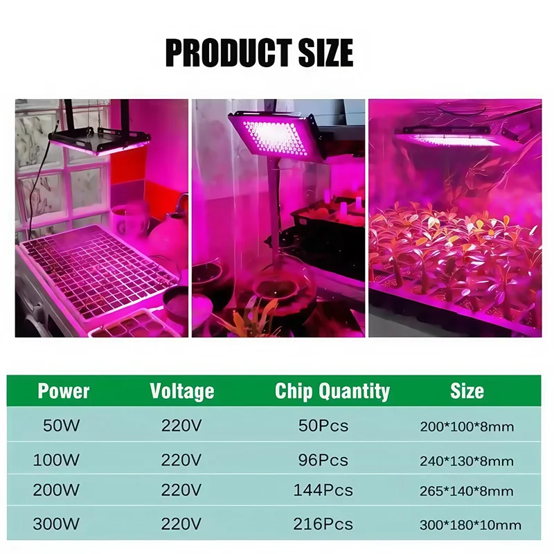 Full Spectrum LED Grow Light Phyto Lamp AC 220V 50W 100W with EU Plug for Greenhouse Hydroponic Plant Growth Floodlight Lighting