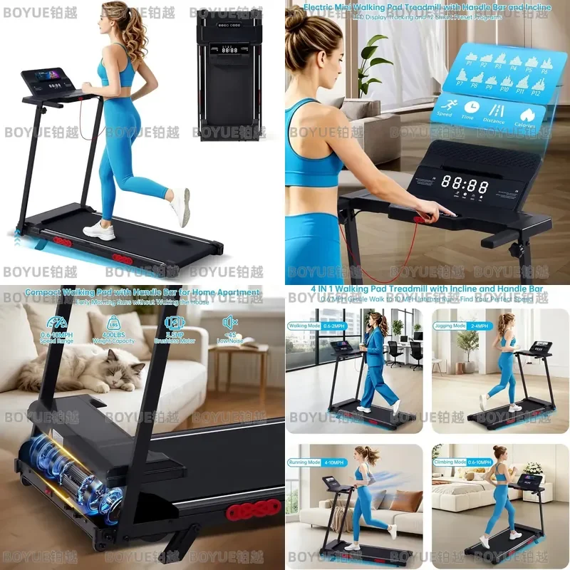 3.5HP Portable Walking Pad Treadmill with Handlebar Incline Adjustable Speed 0.6-10MPH Max 400LB Load Compact Home Gym