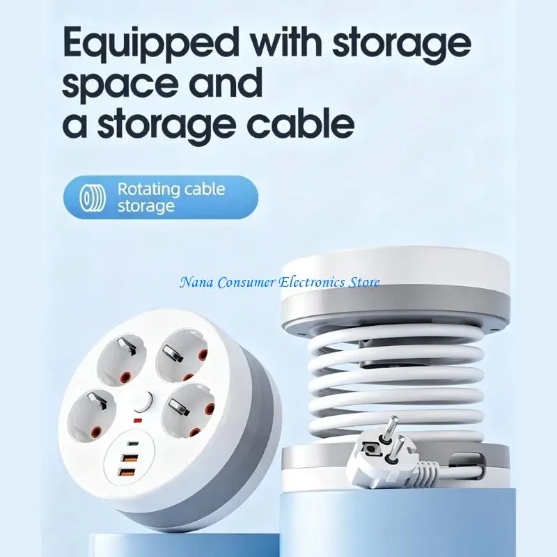 G7NE Practical 220V Extension Socket with Child Safety Shutters 4 Outlets 3 USB Charging Port 280cm Adjustable Cord