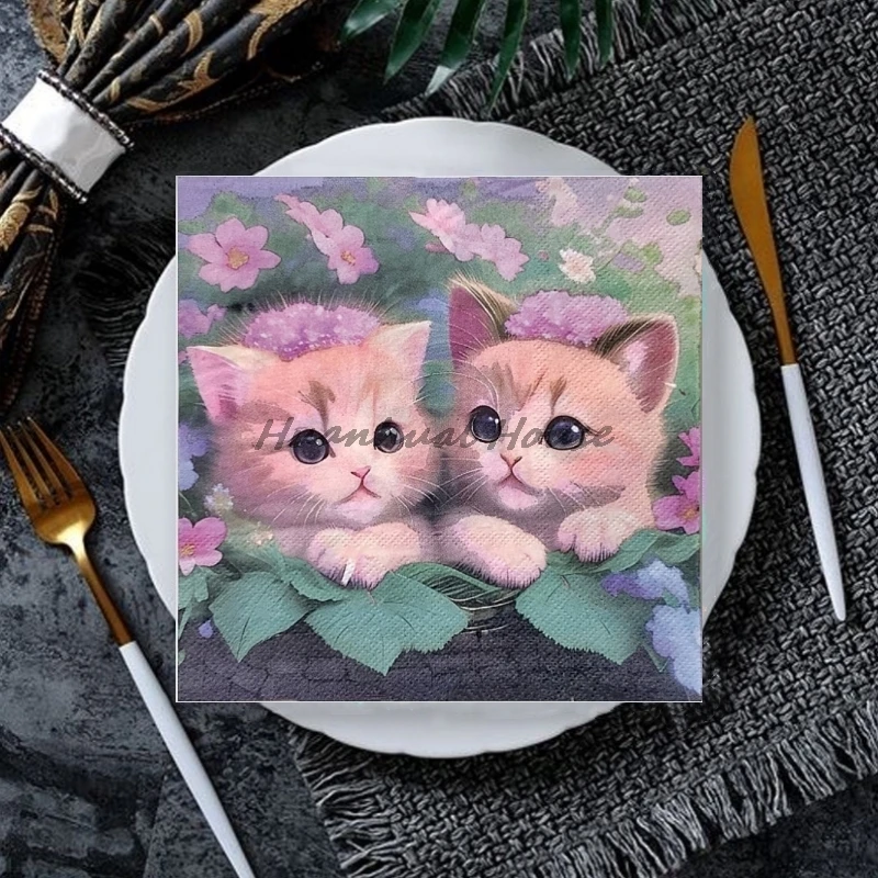 20 ピース/バッグかわいい猫紙デコパージュ紙ナプキンかわいい漫画キティ紙ナプキン子供の誕生日パーティー食器