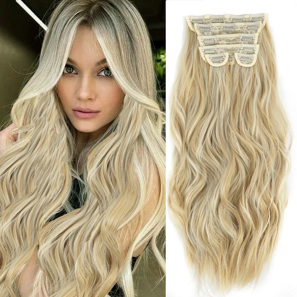 

Synthetic Hair Extension 20 Inch 6PCS Clip Ins Long Wavy Curly for Women Clip in Hair Extensions Blonde Brown Hair Extension