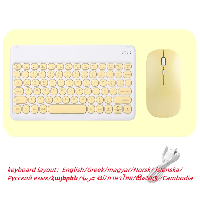 

Wireless Keyboard and Mouse Combos Set Round Bluetooth Russian Arabic Thai Norsk Greek For iOS iPad Android Windows Phone Tablet