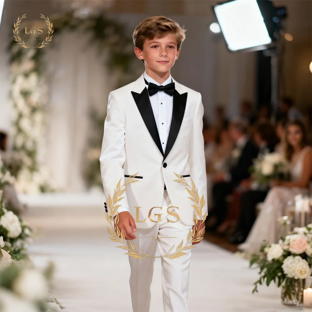 Boys' Stylish 2-Piece Black & White Spliced Suit, Customizable, Ideal for High-End Weddings and Dinners
