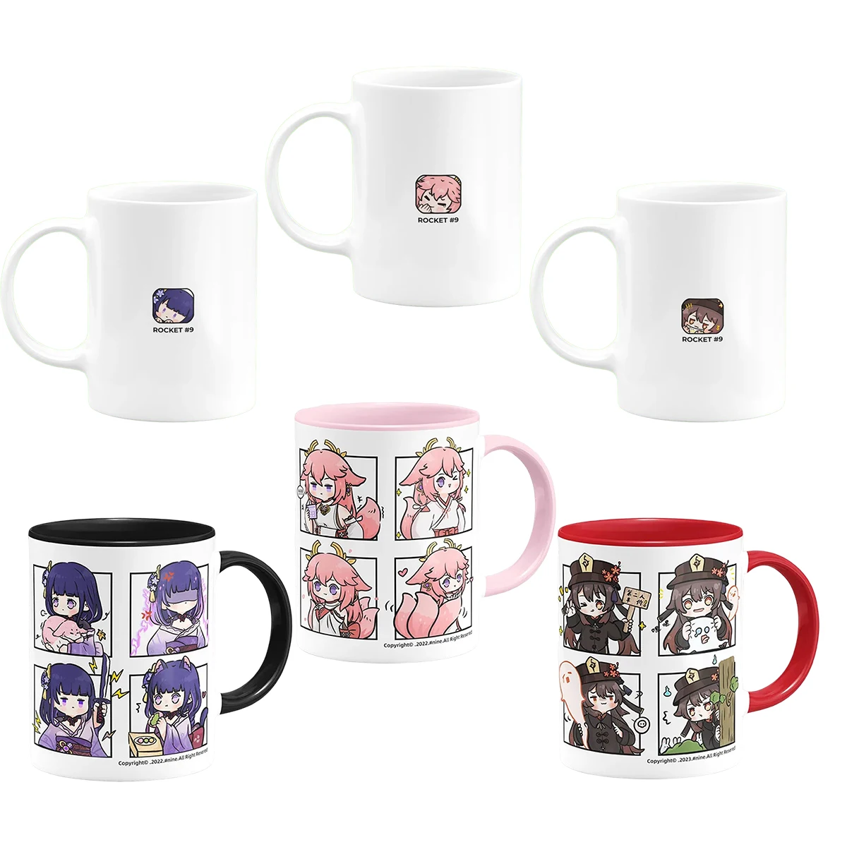 

Genshin Impact Game Animation Peripheral Original Simple Ceramic Mug With Lid Spoon Kazuha Yae Miko Birthday Christmas Gift