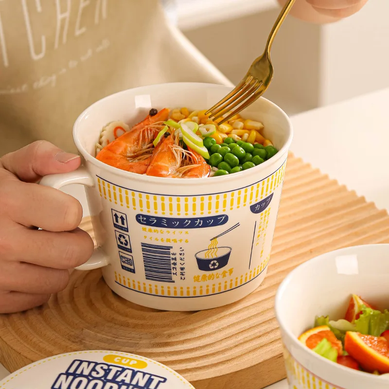 Japanese Style Instant Noodle Bowl Microwave Available Student Dormitory Instant Noodle Cup Ceramic Cute