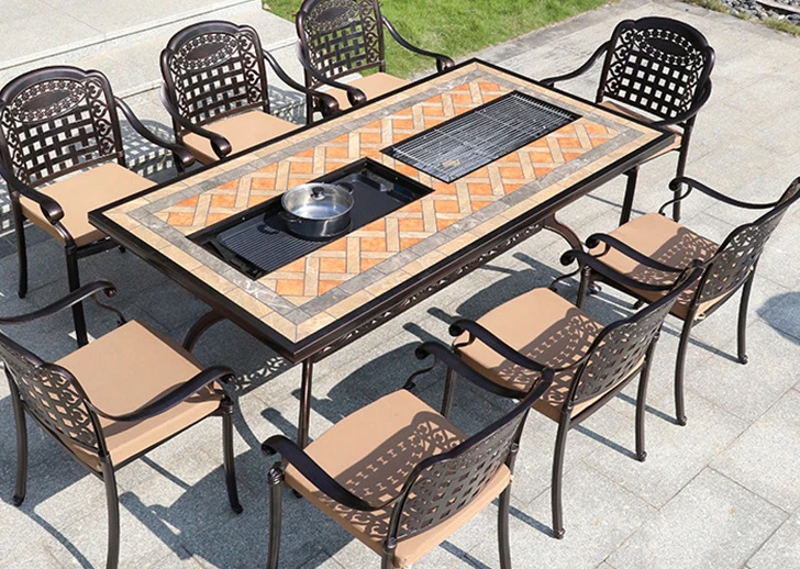 Outdoor barbecue tables and chairs, home terrace, multifunctional barbecue table, outdoor cast aluminum barbecue table