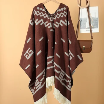Cool Fashion Cowboy West Style Pullover Cape Unisex All Seasons Soft Acrylic Cashmere Poncho Long Wraps Overcoat Cloak Travel 3