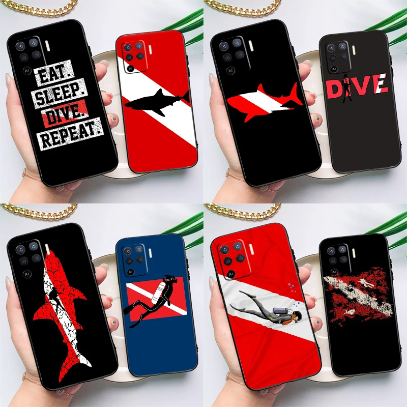 Dive Scuba Diver Shark Diving Flag Case For OPPO A17 A57 A77 A78 A15 A16 A52 A72 A76 A96 A74 A94 A5 A9 A31 A93 A54S A53S A57S