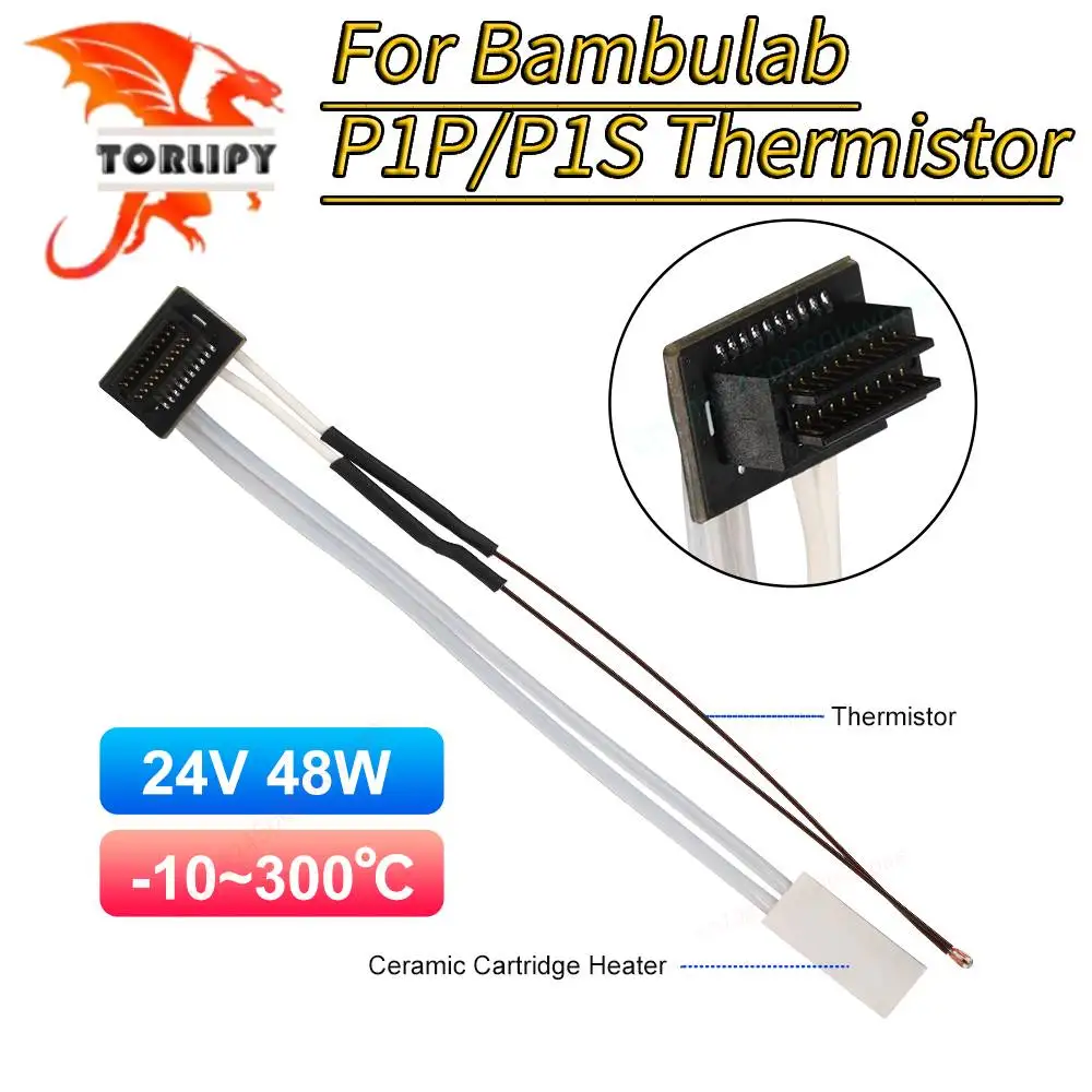 For Bambulab P1S Thermistor Bambu Lab P1P Bamboo Lab Heater 24V 65W Caremic Heater Temperature Sensor 350℃ for Bambu Hotend