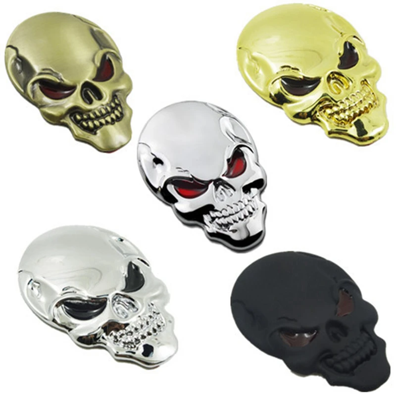 3D Car Decorate Motorcycle Decal Stickers Emblem Badge Buccaneer Metal Ghost Skull Sticker Skeleton Head Skull Red Eyed Devil