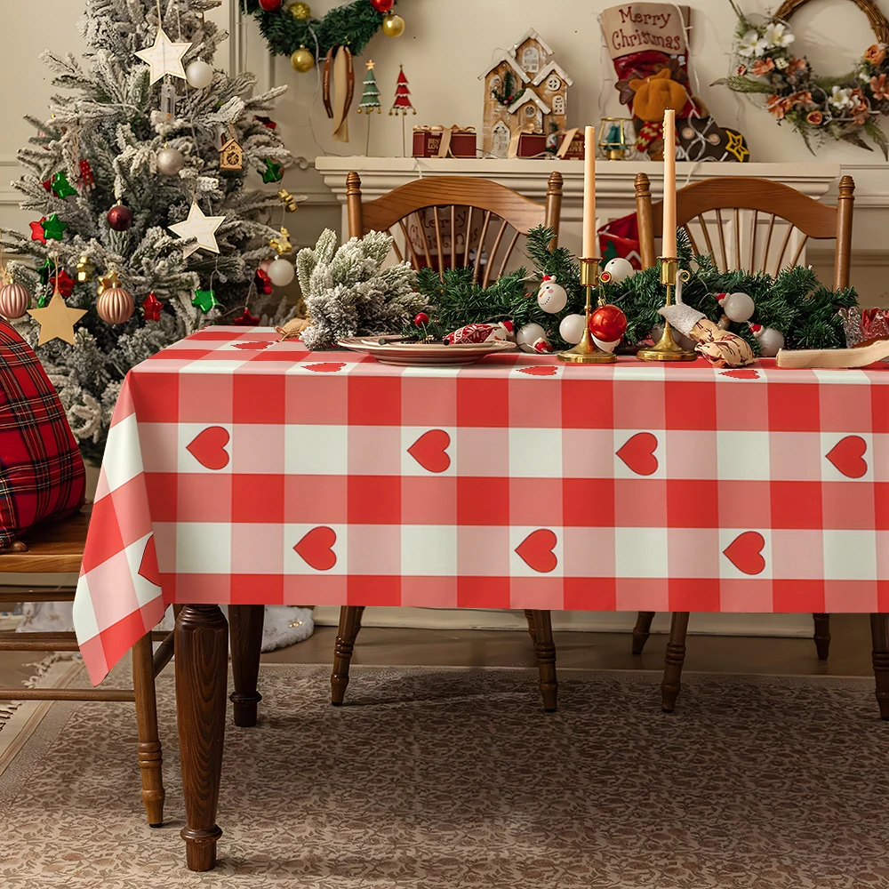 Red & Cream Checkerboard Table Cloth Waterproof Tablecloth Spill Proof Table Cloth, Wipe Clean Table Cloth for Dining Camping