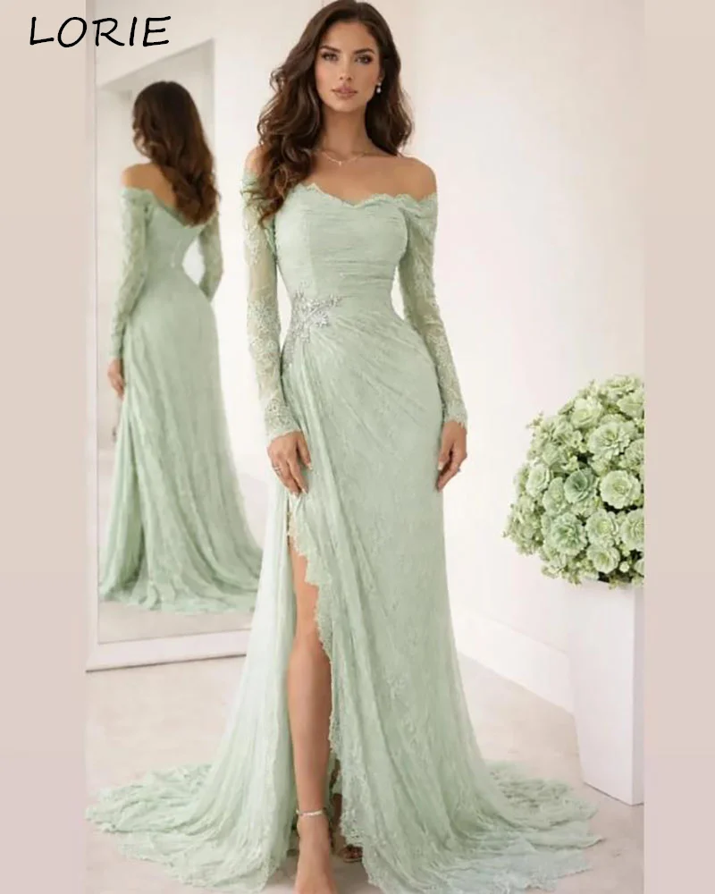 

LORIE Lace Puff Sleeves Party Dress Off Soulder Applique A-Line Evening Dress Prom Dress 3D Flower Party Gown Club Customized