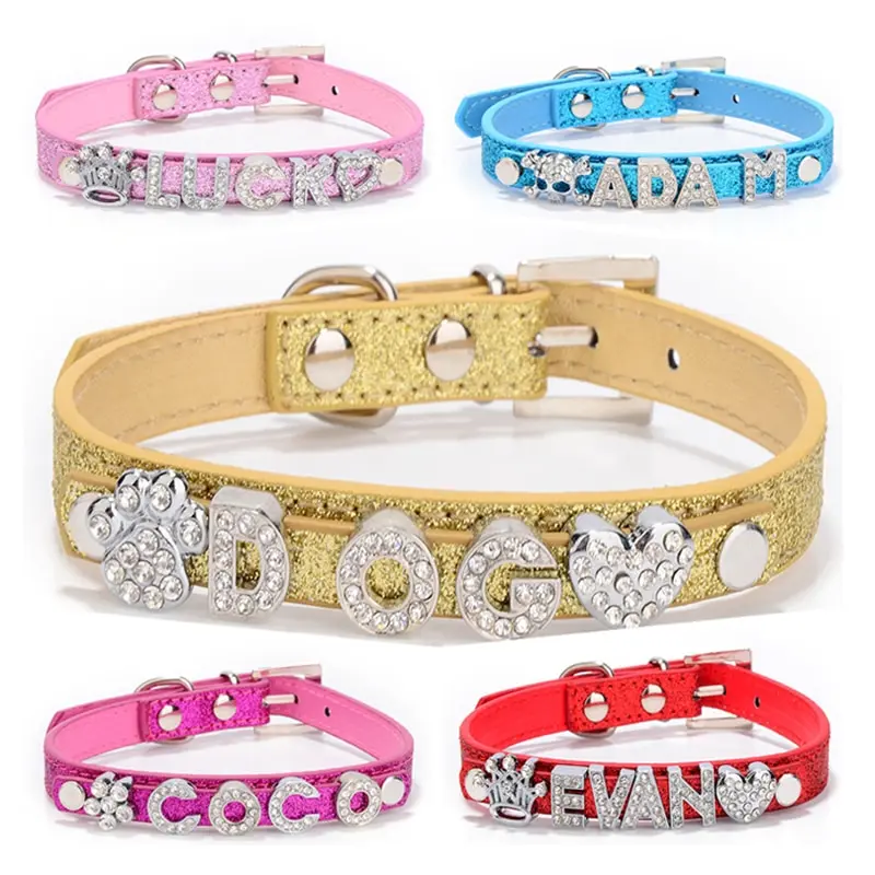 Custom Cat Dog Collar Personalized Rhinestone Puppy Collars Adjustable Letter Crown Charm Name Dog Necklace Chihuahua Id Collar