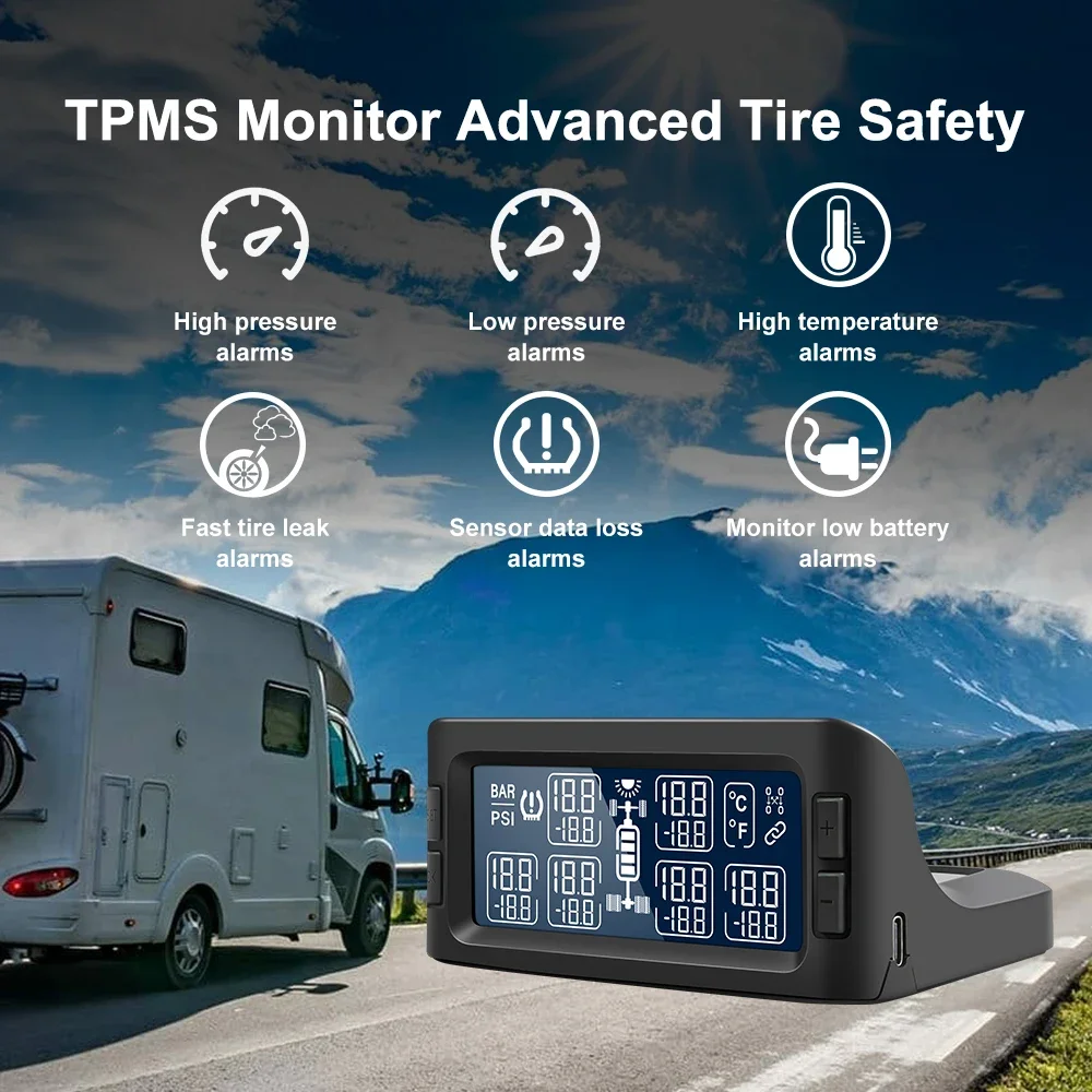 Factory Digital Tire Pressure Monitoring System (TT Model) 199Psi 6 Wheels External Sensor For RV Truck Trailer Bus