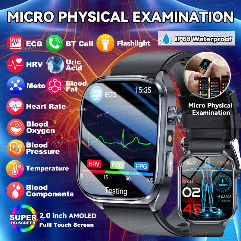 

2025Новые Смарт-часы для микрофизического экзамена, мужские умные часы с мочевой кислотой, жиром в организме, ЭКГ + PPG, кровяное давление, кислород в крови, звонок, здоровье, умные часы